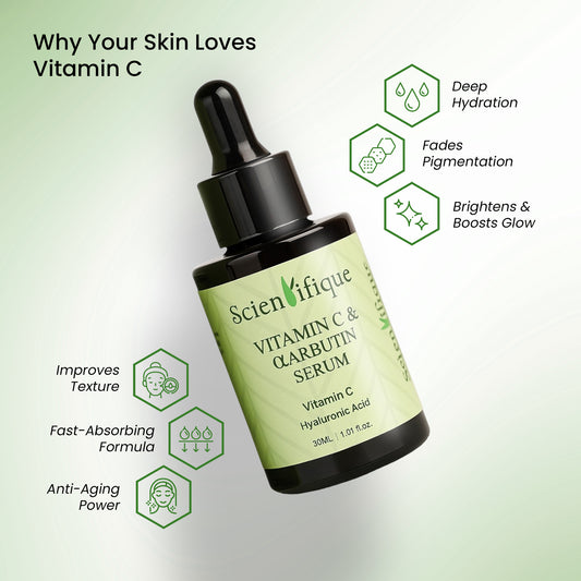 SCIENTIFIQUE Vitamin C & Arbutin Face Serum with Niacinamide – Brightening, Anti-Aging | Reduces Dark Spots, Fine Lines & Pigmentation | 30ml