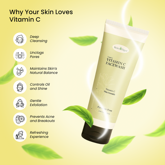 SCIENTIFIQUE Creamy Vitamin C Facewash – Brightening & Deep Cleansing Formula | With Niacinamide, Kojic Acid | Fights Acne, Unclogs Pores, 100m
