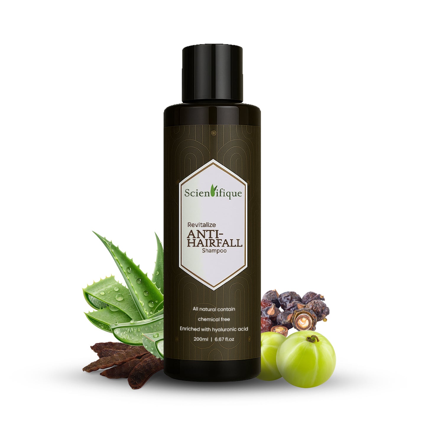SCIENTIFIQUE Anti-Hairfall Shampoo with Hyaluronic Acid – Reduces Hair Fall, Strengthens Roots, Improves Scalp Health | With Amla, Shikakai | 200ml