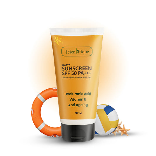 SCIENTIFIQUE Matte Sunscreen SPF 50 PA+++ with Hyaluronic Acid, Vitamin E, Niacinamide, Kojic Acid, Broad Spectrum UV Protection, Anti-Ageing, 50g
