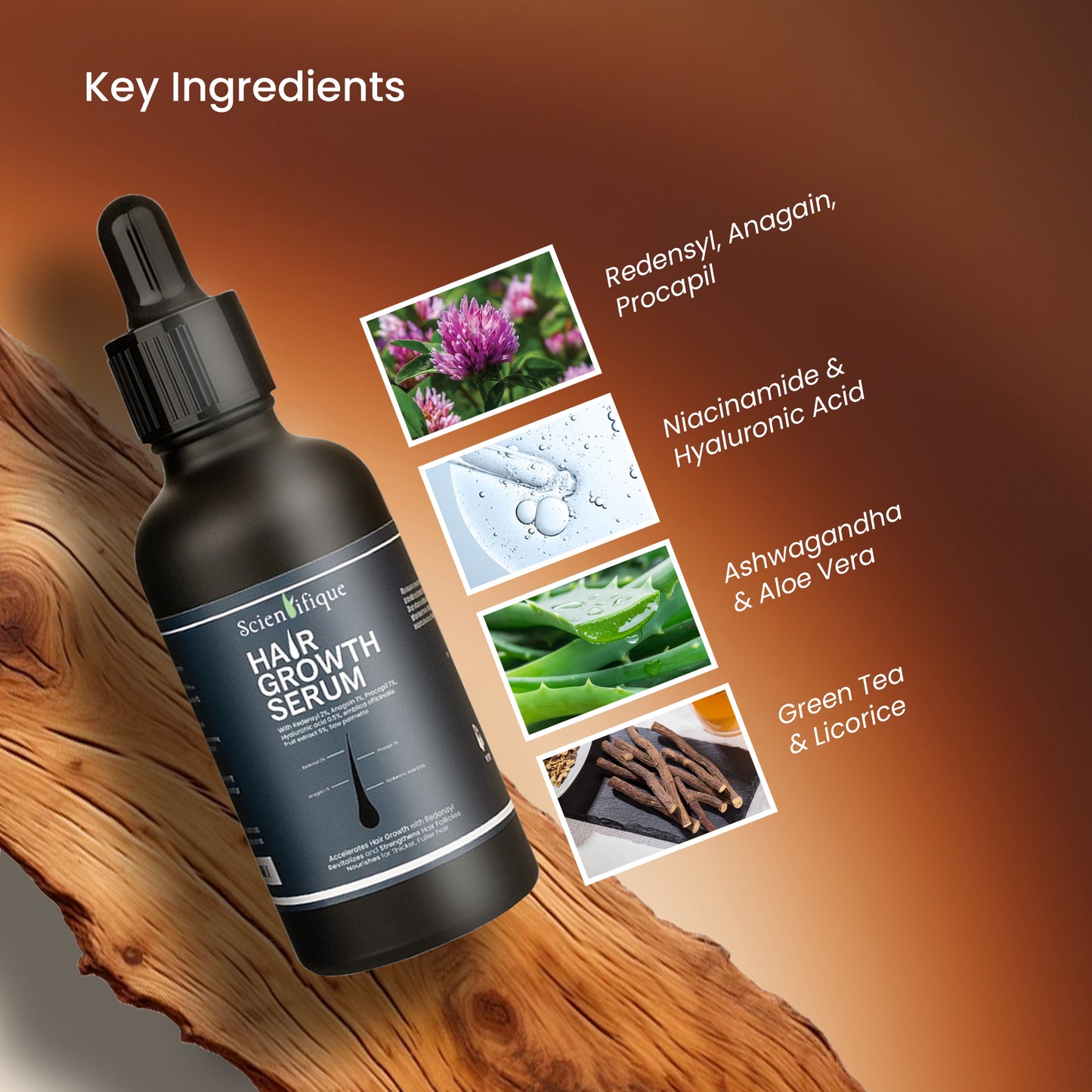 SCIENTIFIQUE Hair Growth Serum – Redensyl, Procapil, Anagain & Hyaluronic Acid | Anti-Hair Fall Serum | Strengthens Roots, Boosts Density | 50ml