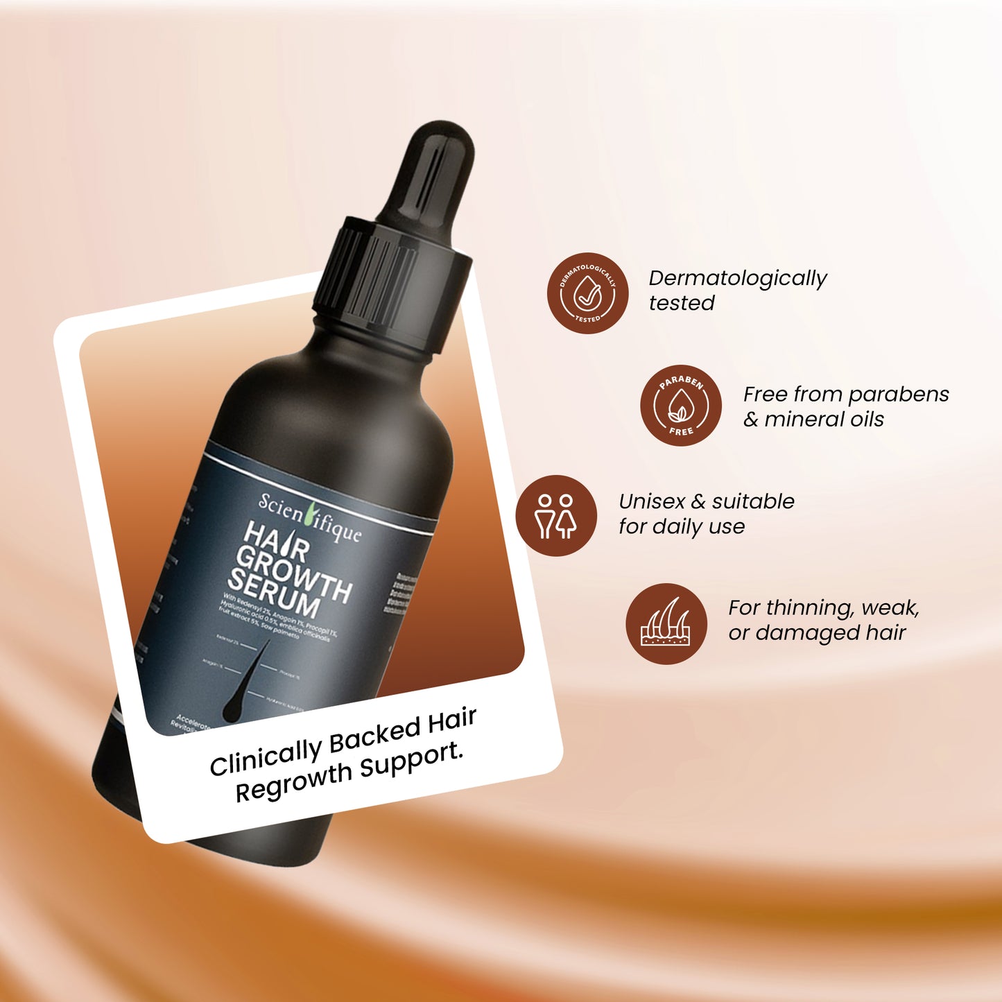 SCIENTIFIQUE Hair Growth Serum – Redensyl, Procapil, Anagain & Hyaluronic Acid | Anti-Hair Fall Serum | Strengthens Roots, Boosts Density | 50ml